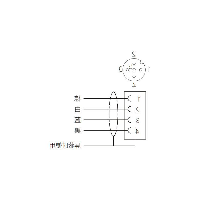 M12 4Pin, straight female, high temperature resistance 120℃, single-end precast PUR flexible cable, black sheath, 64H041-XXX